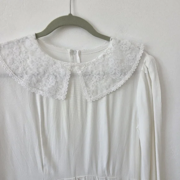 Handmade White Maxi Dress Lace Church Modest Temple Boho Grandmacore Large - Picture 3 of 8